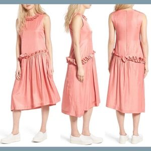NWT $620 J Koo Sleeveless Ruffle Dress in Pink‎ [Size: XS ]